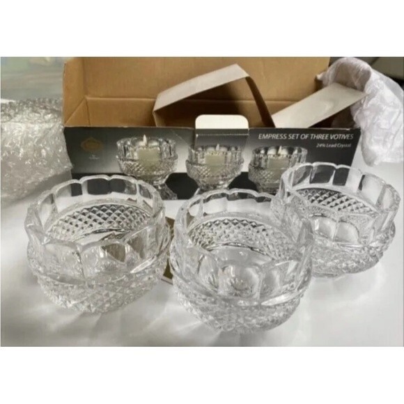 SHANNON CRYSTAL SET OF 3  "VOTIVES"  BY GODINGER 24% LEAD CRYSTAL NEW IN BOX - Picture 2 of 12